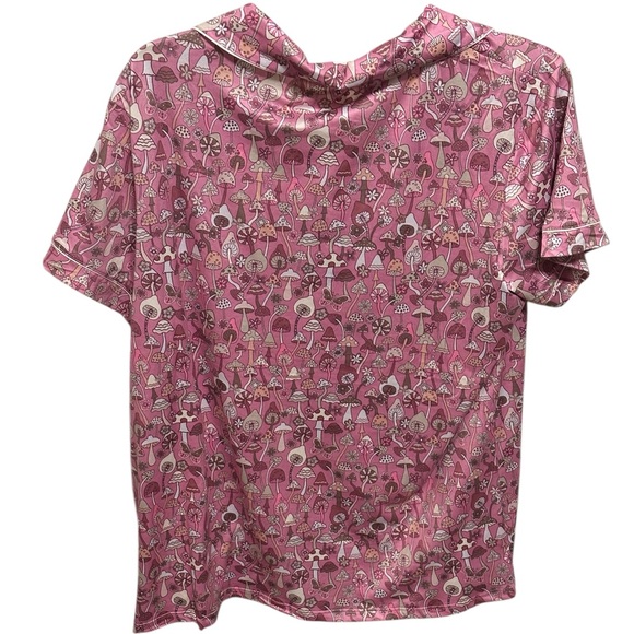NWT Pink Mushroom Notch Collar Short Pajama Set Pink White Taupe - Picture 6 of 11